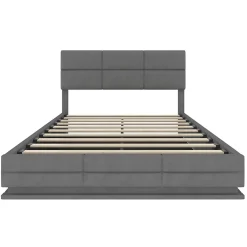 Redom Lit 140x200 cm velours gris foncé, tête de lit réglable 3 positions et grand coffre hydraulique intégré* Lit Avec Rangement