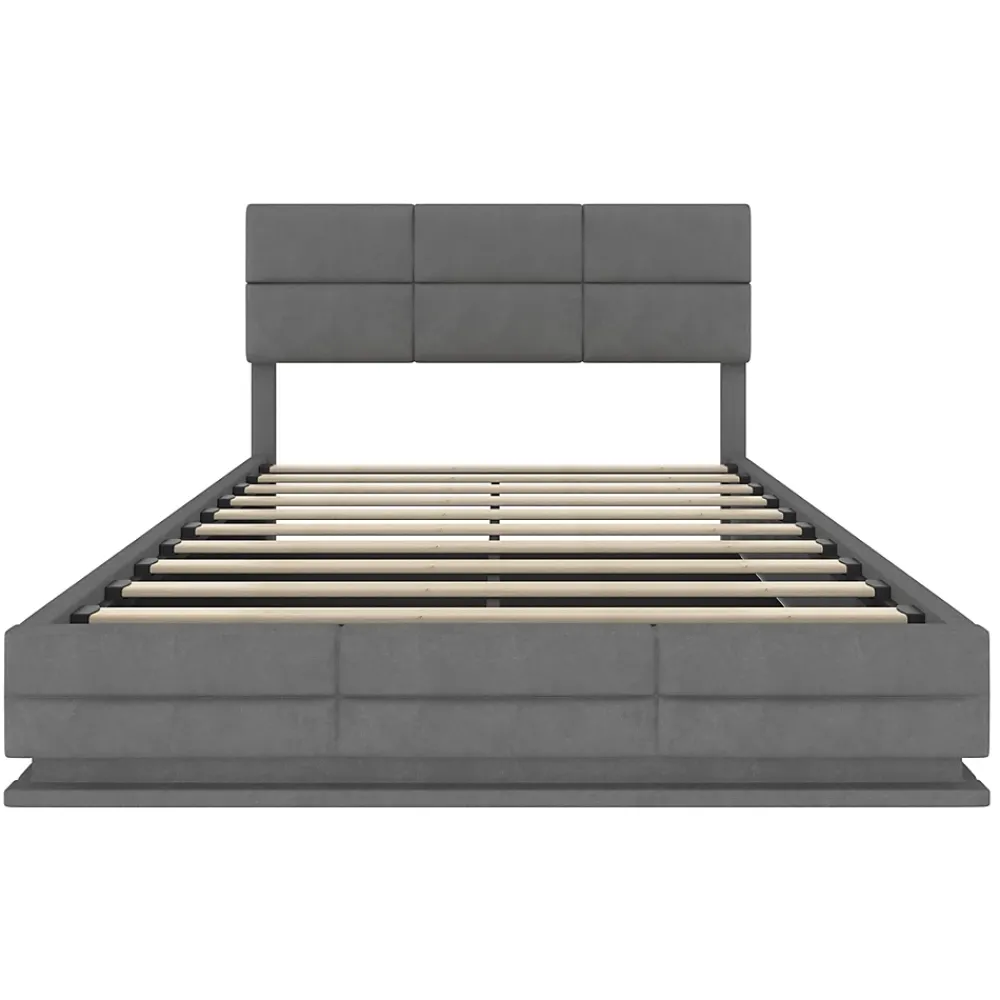 Redom Lit 140x200 cm velours gris foncé, tête de lit réglable 3 positions et grand coffre hydraulique intégré* Lit Avec Rangement
