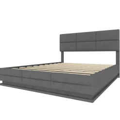 Redom Lit 140x200 cm velours gris foncé, tête de lit réglable 3 positions et grand coffre hydraulique intégré* Lit Avec Rangement