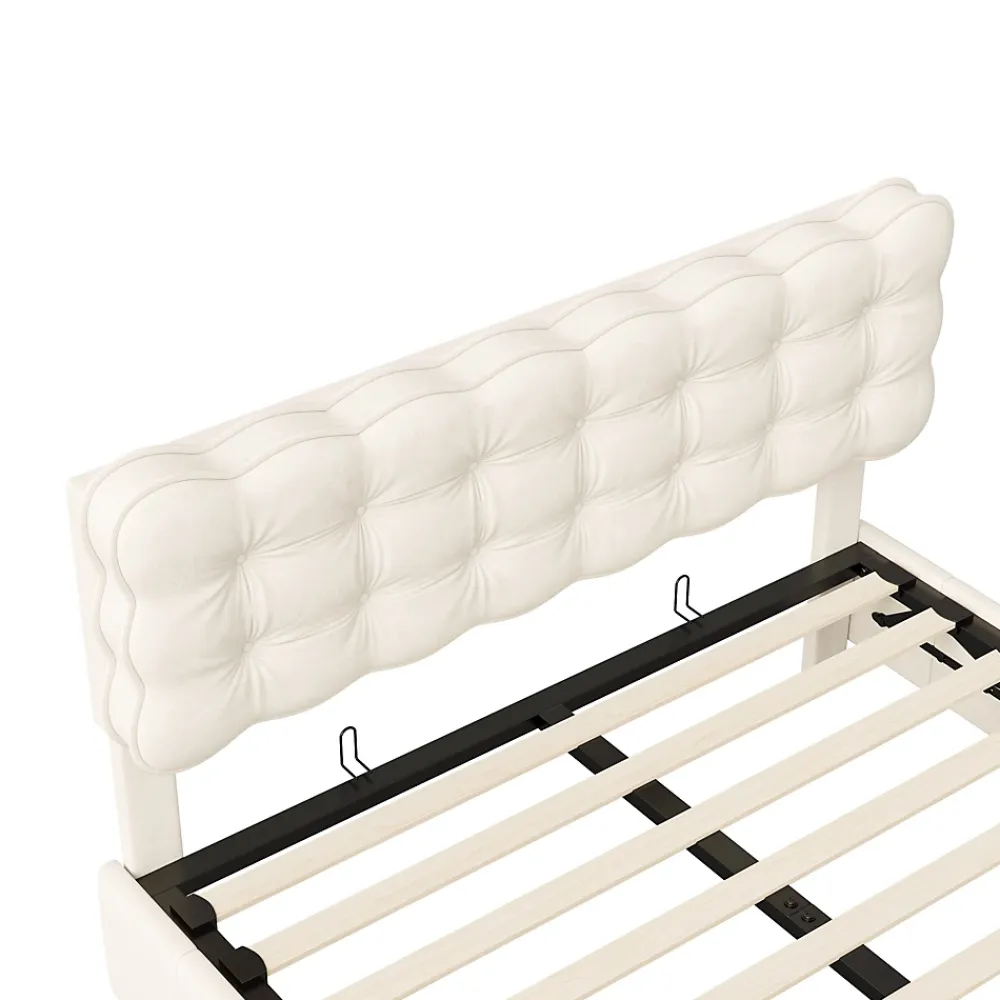 Generique Lit 140x200 cm, velours, tête capitonnée, hydraulique, LED, rangement, sommier à lattes* Lit Double