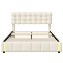 Generique Lit 140x200 cm, velours, tête capitonnée, hydraulique, LED, rangement, sommier à lattes* Lit Double