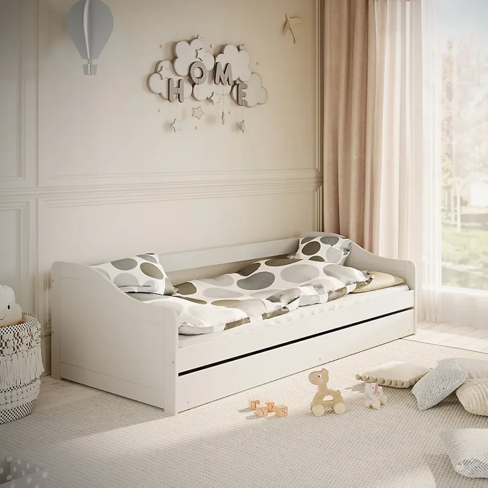 Petits-Meubles Lit 90x200 sommier et tiroir inclus Kocot Kids Allison Blanc* Lit Gigogne