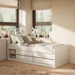 Lit 90x200 sommier et tiroirs inclus Kocot Kids Leon Blanc>Petits-Meubles Online