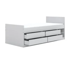 Lit 90x200 sommier matelas et tiroirs inclus Kocot Kids Leon Blanc><noscript><img width=