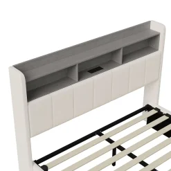 Simple Life lit 160x200cm avec éclairage LED, Lit Coffre avec Sommier à Lattes, Prises, USB et Type-C, Velours* Lit Coffre