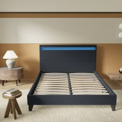 November Lit 140x200cm avec Éclairage LED Simili Noir* Lit Double