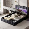 Simple Life Lit 180x200cm avec LED tête de lit, Lit capitonné avec Rangement, Lit Coffre, Lin, Gris* Lit Coffre