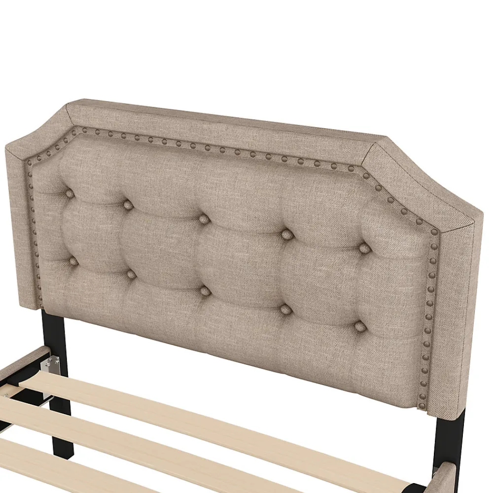 Lit 90x200cm, avec tiroirs et clous décoratifs, Beige>Fortuna lai Clearance