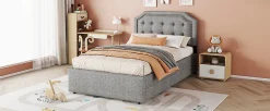 Lit 90x200cm, avec tiroirs et clous décoratifs, Gris><noscript><img width=