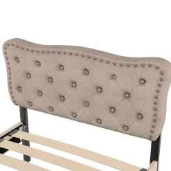 Lit 90x200cm, avec tiroirs et clous décoratifs, Beige><noscript><img width=