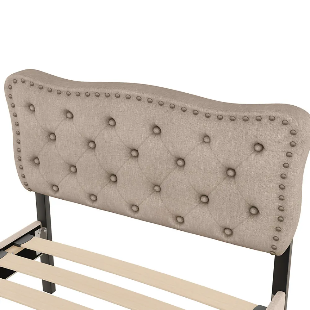 Lit 90x200cm, avec tiroirs et clous décoratifs, Beige>Fortuna lai