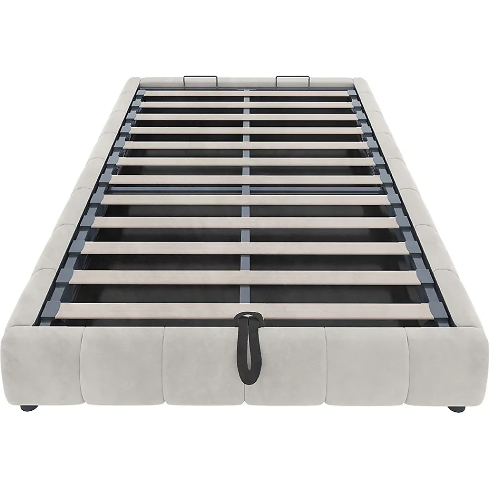 Blackcolors Lit 140x200cm, LED, rangement hydraulique, cadre suspendu, beige* Lit Coffre