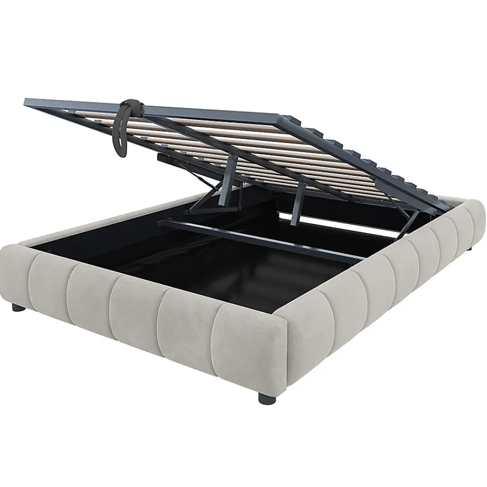 Blackcolors Lit 140x200cm, LED, rangement hydraulique, cadre suspendu, beige* Lit Coffre