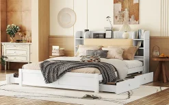 Fortuna lai Lit 180x200cm, tête de lit partiellement inclinable, 4 tiroirs, Blanc*Enfant Lit Enfant