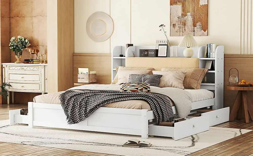 Fortuna lai Lit 180x200cm, tête de lit partiellement inclinable, 4 tiroirs, Blanc*Enfant Lit Enfant