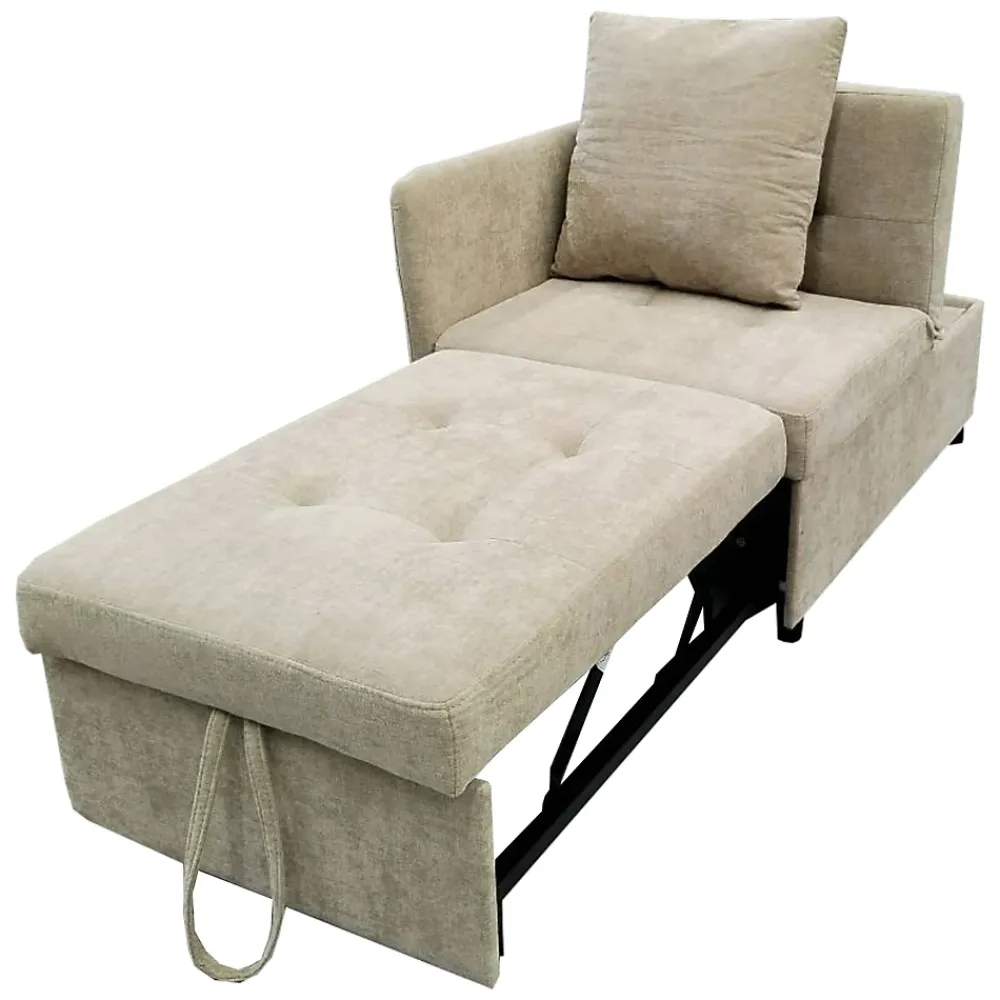 Redom Lit 177x68x65 cm convertible 3-en-1 en tissu lin beige, dossier 5 positions, idéal pour petits espaces* Lit Simple
