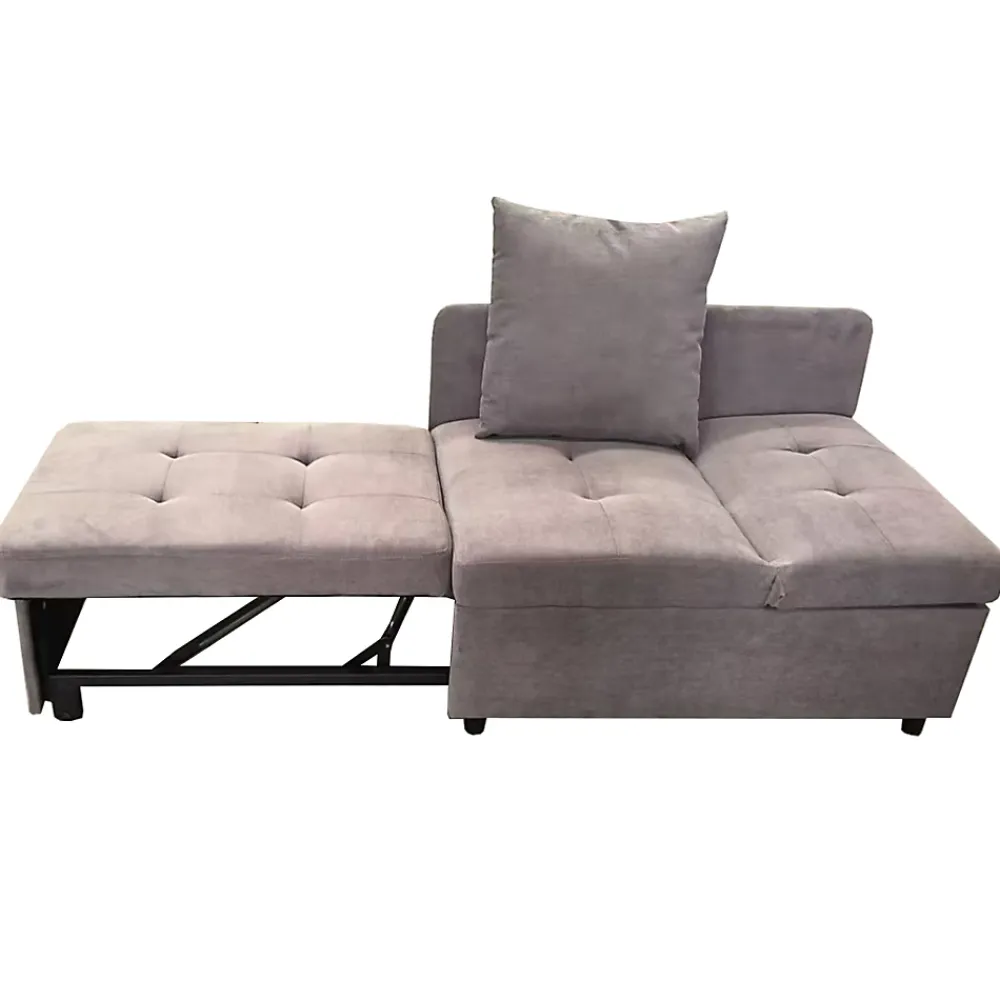 Redom Lit 177x68x65 cm convertible 3-en-1 en tissu lin gris, dossier 5 positions, compact et fonctionnel* Lit Simple