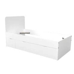 Lit ZENIA 90x190 + 1 chevet + 1 tiroir / Blanc><noscript><img width=