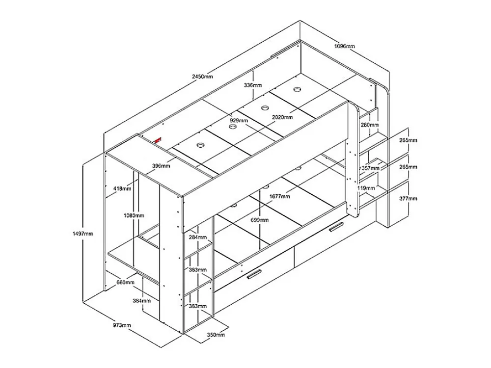 Vente-unique Lits superposés 2 x 90 x 200 cm avec rangements et penderie - Blanc et naturel + Matelas - OSANA* Lit Avec Rangement