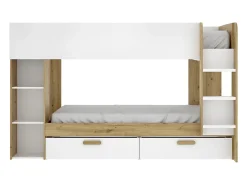 Vente-unique Lits superposés 2 x 90 x 200 cm avec rangements et penderie - Blanc et naturel + Matelas - OSANA* Lit Avec Rangement