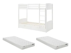 Vente-unique Lits superposés 2 x 90 x 200 cm - 2 tiroirs - Pin et MDF - Blanc + Matelas - LIMODARA* Lit Avec Rangement