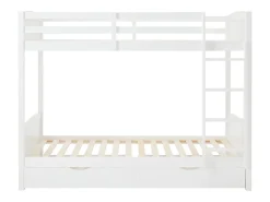 Vente-unique Lits superposés 2 x 90 x 200 cm - 2 tiroirs - Pin et MDF - Blanc + Matelas - LIMODARA* Lit Avec Rangement