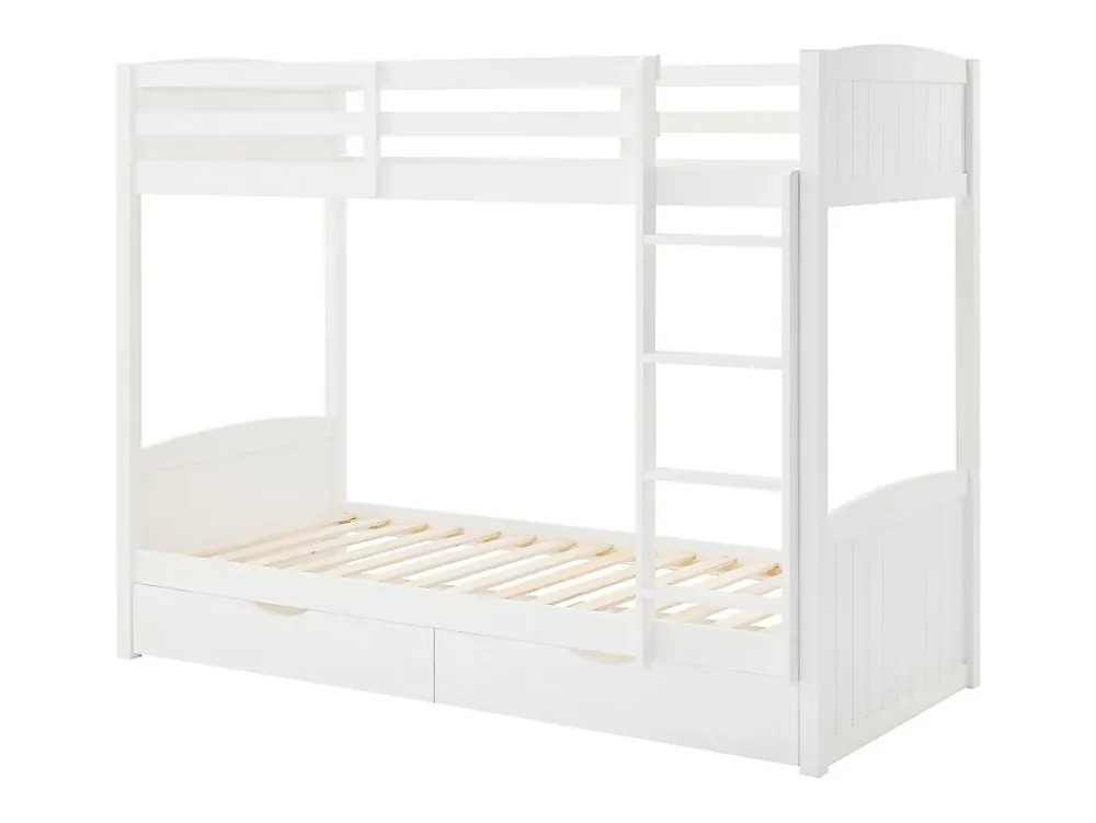 Vente-unique Lits superposés 2 x 90 x 200 cm - 2 tiroirs - Pin et MDF - Blanc + Matelas - LIMODARA* Lit Avec Rangement