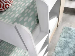 Lits superposés avec tiroir lit gigogne et rangements 3 x 90 x 190 cm - Blanc et Naturel + matelas - ANTHONY><noscript><img width=