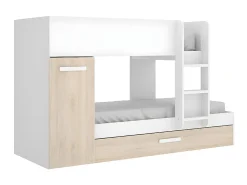 Lits superposés avec tiroir lit gigogne et rangements 3 x 90 x 190 cm - Blanc et Naturel + matelas - ANTHONY><noscript><img width=