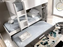 Vente-unique Lits superposés avec tiroir lit gigogne et rangements 3 x 90 x 190 cm - Anthracite et Blanc + matelas - ANTHONY* Lit Avec Rangement