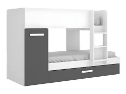 Vente-unique Lits superposés avec tiroir lit gigogne et rangements 3 x 90 x 190 cm - Anthracite et Blanc + matelas - ANTHONY* Lit Avec Rangement