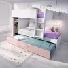 Vente-unique Lits superposés avec tiroir lit gigogne et rangements 3 x 90 x 190 cm - Blanc et rose - ANTHONY*Enfant Lit Enfant