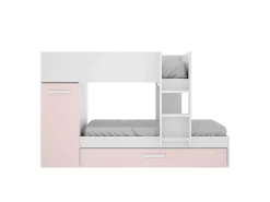 Vente-unique Lits superposés avec tiroir lit gigogne et rangements 3 x 90 x 190 cm - Blanc et rose - ANTHONY*Enfant Lit Enfant