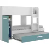 Vente-unique Lits superposés avec tiroir lit gigogne et rangements 3 x 90 x 190 cm - Blanc et bleu - ANTHONY*Enfant Lit Enfant