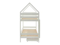 Vente-unique Lits superposés cabane 2 x 90 x 190 cm - 2 tiroirs - Pin - Blanc - CHORI*Enfant Lit Enfant