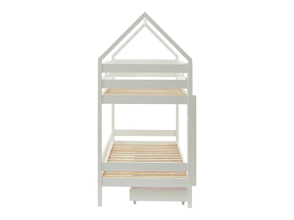 Vente-unique Lits superposés cabane 2 x 90 x 190 cm - 2 tiroirs - Pin - Blanc - CHORI*Enfant Lit Enfant