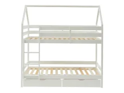 Vente-unique Lits superposés cabane 2 x 90 x 190 cm - 2 tiroirs - Pin - Blanc - CHORI*Enfant Lit Enfant