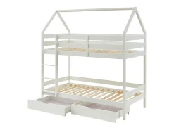 Vente-unique Lits superposés cabane 2 x 90 x 190 cm - 2 tiroirs - Pin - Blanc - CHORI*Enfant Lit Enfant