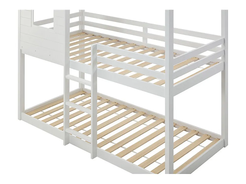 Lits superposés cabane 2 x 90 x 190 cm - Pin et MDF - Blanc + Matelas - LIDOVARA>Vente-unique Online
