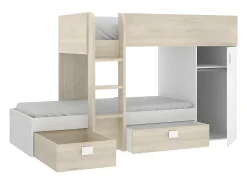 Vente-unique Lits superposés d'angle réversibles RICARDO - 2 x 90 x 190 cm - Rangements intégrés - Chêne et blanc*Enfant Lit Enfant