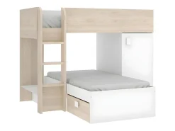 Vente-unique Lits superposés d'angle réversibles RICARDO - 2 x 90 x 190 cm - Rangements intégrés - Chêne et blanc*Enfant Lit Enfant