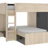 Lits superposés d'angle réversibles RICARDO - 2 x 90 x 190 cm - Rangements intégrés - Chêne et anthracite>Vente-unique Clearance