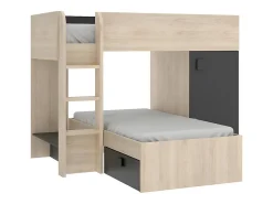 Lits superposés d'angle réversibles RICARDO - 2 x 90 x 190 cm - Rangements intégrés - Chêne et anthracite><noscript><img width=