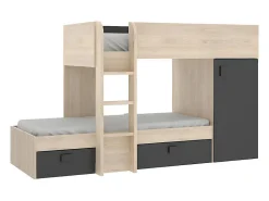 Lits superposés d'angle réversibles RICARDO - 2 x 90 x 190 cm - Rangements intégrés - Chêne et anthracite><noscript><img width=
