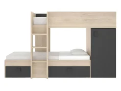 Lits superposés d'angle réversibles RICARDO - 2 x 90 x 190 cm - Rangements intégrés - Chêne et anthracite><noscript><img width=