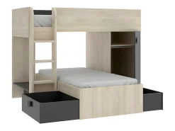 Lits superposés d'angle réversibles RICARDO - 2 x 90 x 190 cm - Rangements intégrés - Chêne et anthracite><noscript><img width=