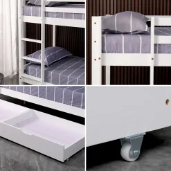 Happy Garden Lits superposés pour enfants 190x90cm blanc avec tiroirs AMBRE -*Enfant Lit Enfant