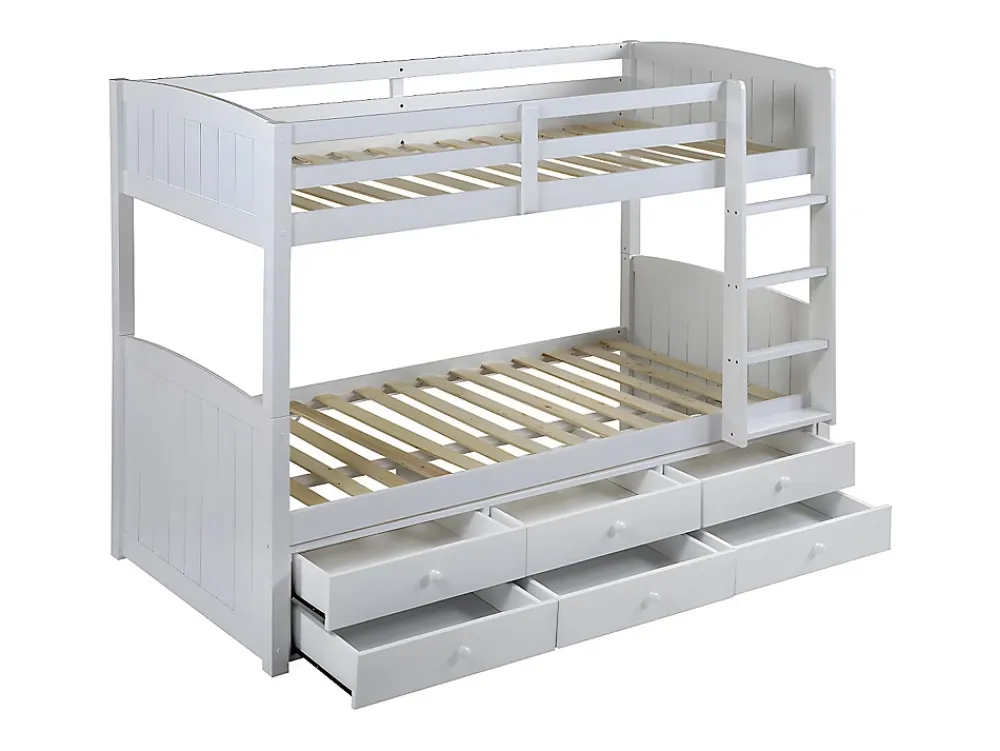 Vente-unique Lits superposés séparables ANCHISE II - 2 x 90 x 190 cm - Avec rangements - Pin blanc*Enfant Lit Enfant