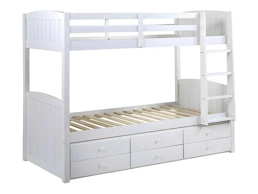 Vente-unique Lits superposés séparables ANCHISE II - 2 x 90 x 190 cm - Avec rangements - Pin blanc*Enfant Lit Enfant