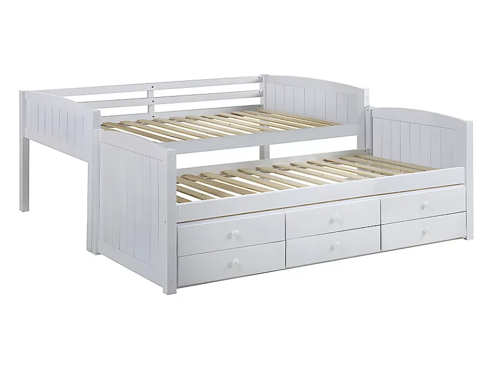 Vente-unique Lits superposés séparables ANCHISE II - 2 x 90 x 190 cm - Avec rangements - Pin blanc*Enfant Lit Enfant
